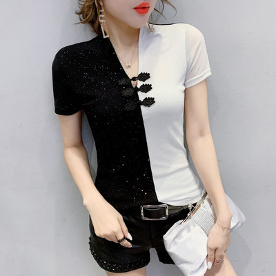 Ženska bluza kratkih rukava sa sjajnim česticama