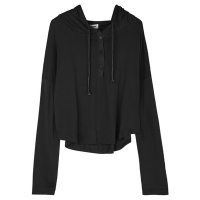 Novi model ženske jednobojne bluze s kapuljačom i gumbima