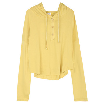 Novi model ženske jednobojne bluze s kapuljačom i gumbima