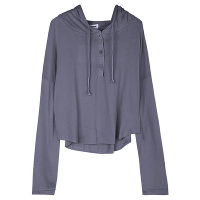 Novi model ženske jednobojne bluze s kapuljačom i gumbima