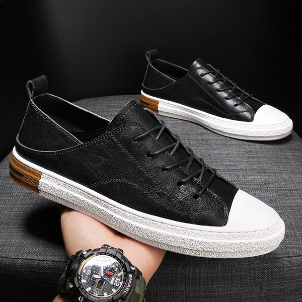 Muške kožne tenisice s ravnim potplatom i vezicama