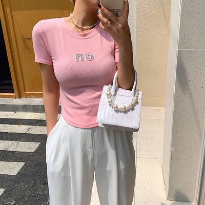 Ženska samtasta majica kratkih rukava, slim model