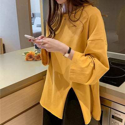 Bluză casual lată, cu fante și mâneci 3/4