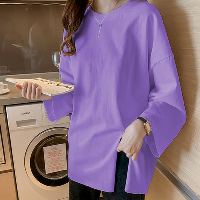 Bluză casual lată, cu fante și mâneci 3/4