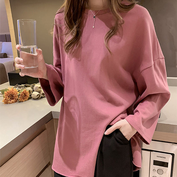 Bluză casual lată, cu fante și mâneci 3/4