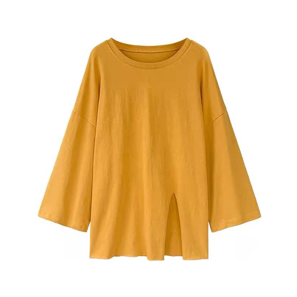 Bluză casual lată, cu fante și mâneci 3/4