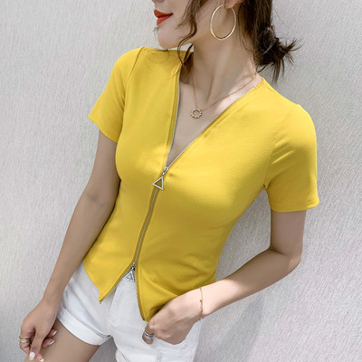 Ženska ležerna bluza s patentnim zatvaračem i špic izrezom