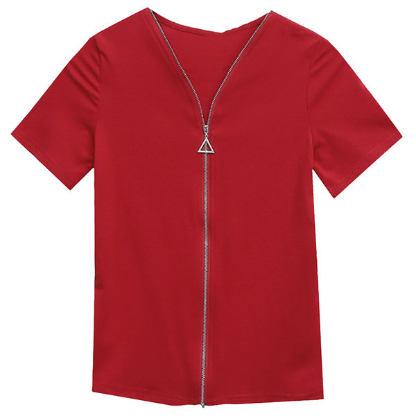 Ženska ležerna bluza s patentnim zatvaračem i špic izrezom