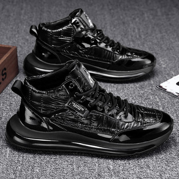 Casual ανδρικά λουστρίνι sneakers σε μαύρο χρώμα