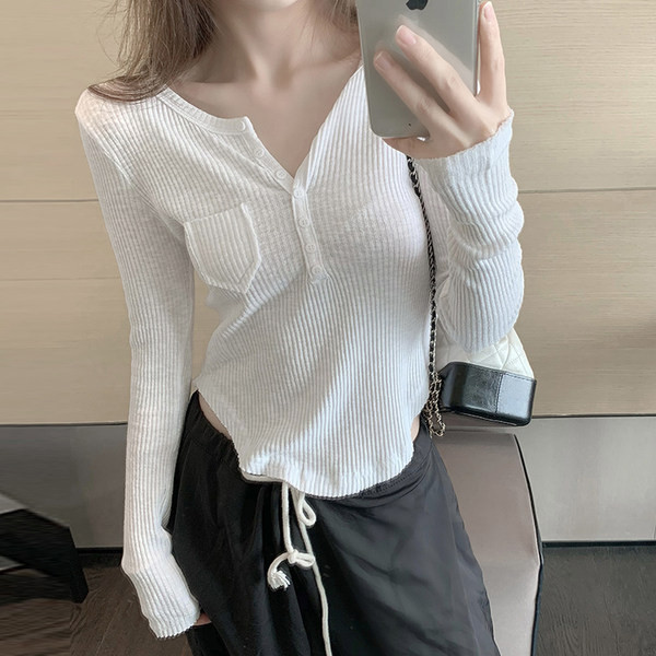 Pamučna bluza od samta s gumbima i džepom