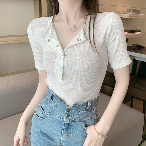 Ležerna ženska majica s dugmićima u tri boje