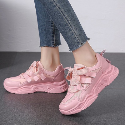 Γυναικεία μοντέρνα sneakers σε λευκό και ροζ  χρώμα