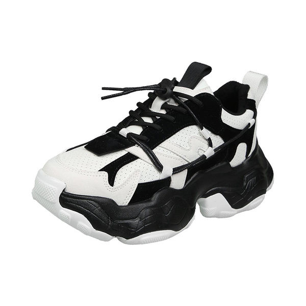 Ženske tenisice s vezicama i grubim potplatom - bijele i crne