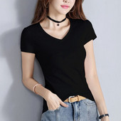 Bluză din bumbac de culoare uni cu decolteu spitz sau oval