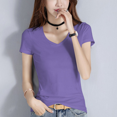 Bluză din bumbac de culoare uni cu decolteu spitz sau oval