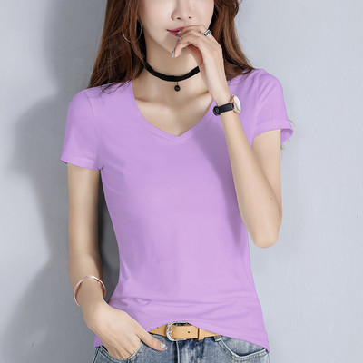 Bluză din bumbac de culoare uni cu decolteu spitz sau oval