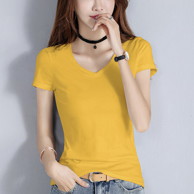 Bluză din bumbac de culoare uni cu decolteu spitz sau oval