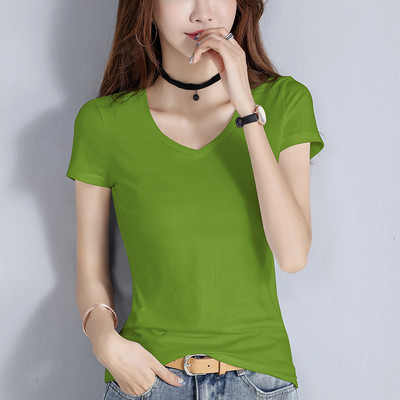 Bluză din bumbac de culoare uni cu decolteu spitz sau oval