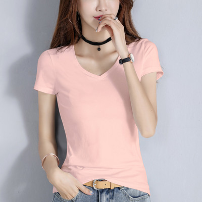 Bluză din bumbac de culoare uni cu decolteu spitz sau oval