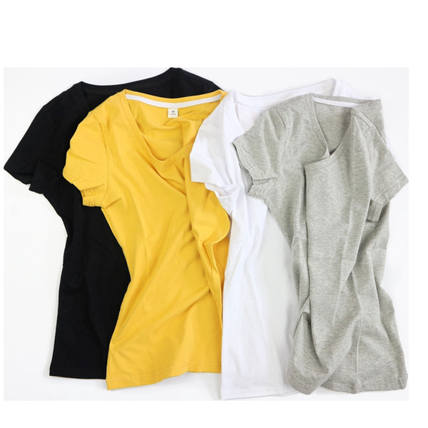 Bluză din bumbac de culoare uni cu decolteu spitz sau oval