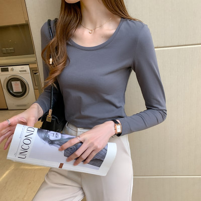 Ženska jednobojna bluza dugih rukava dva modela sa ovalnim i V izrezom