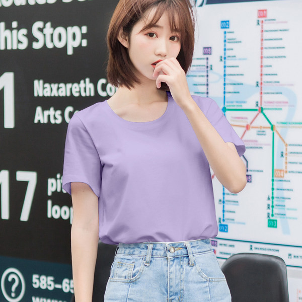 Ühevärviline lühikeste varrukatega naiste T-särk