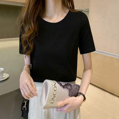 Tricou din bumbac de culoare uni cu decolteu oval