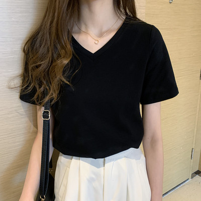 Tricou din bumbac de culoare uni cu decolteu oval