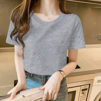 Tricou din bumbac de culoare uni cu decolteu oval