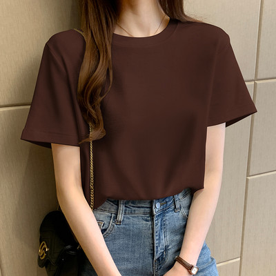 Tricou din bumbac de culoare uni cu decolteu oval