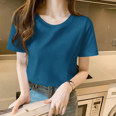 Tricou din bumbac de culoare uni cu decolteu oval