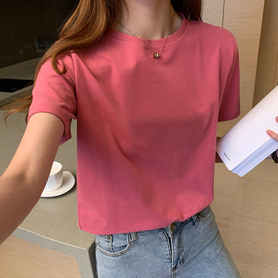 Tricou din bumbac de culoare uni cu decolteu oval