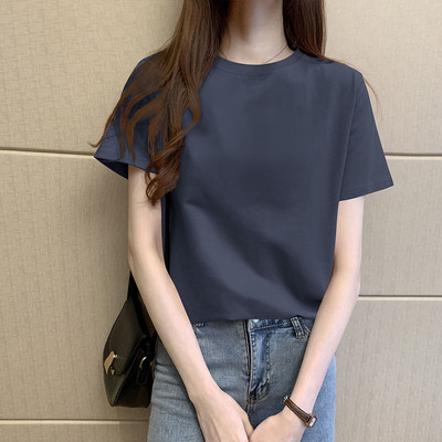 Tricou din bumbac de culoare uni cu decolteu oval