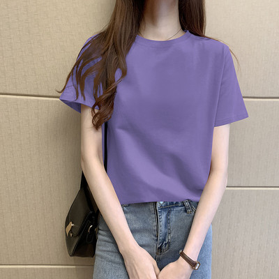 Tricou din bumbac de culoare uni cu decolteu oval