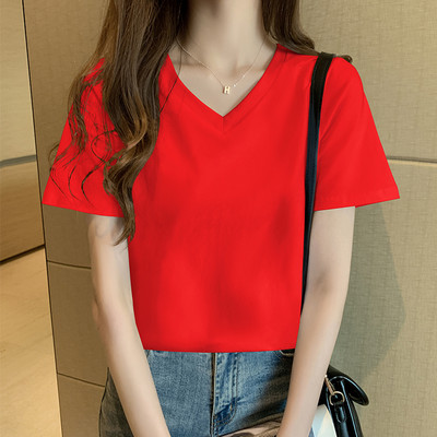 Tricou din bumbac de culoare uni cu decolteu oval