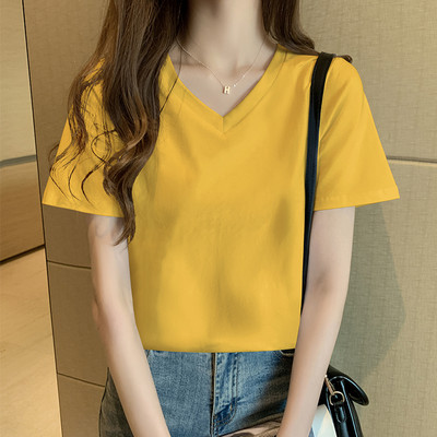 Tricou din bumbac de culoare uni cu decolteu oval