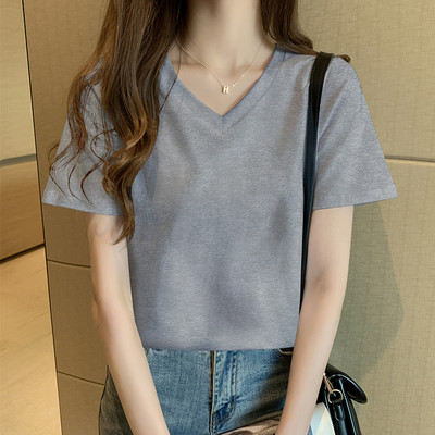 Tricou din bumbac de culoare uni cu decolteu oval