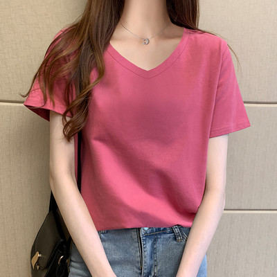 Tricou din bumbac de culoare uni cu decolteu oval