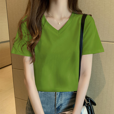 Tricou din bumbac de culoare uni cu decolteu oval