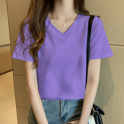 Tricou din bumbac de culoare uni cu decolteu oval