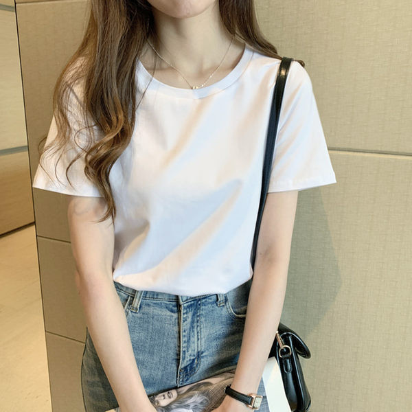 Tricou din bumbac de culoare uni cu decolteu oval