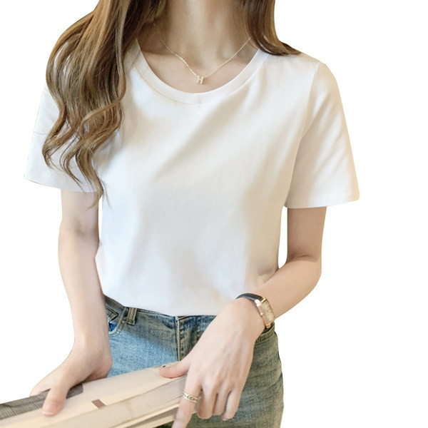 Tricou din bumbac de culoare uni cu decolteu oval