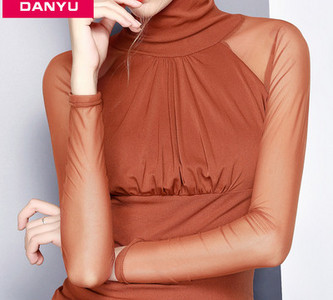 Võrkvarrukate ja kõrge kraega naiste pluus