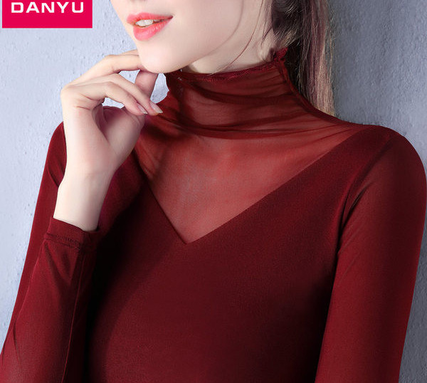 Ženska bluza s mrežom i visokim ovratnikom