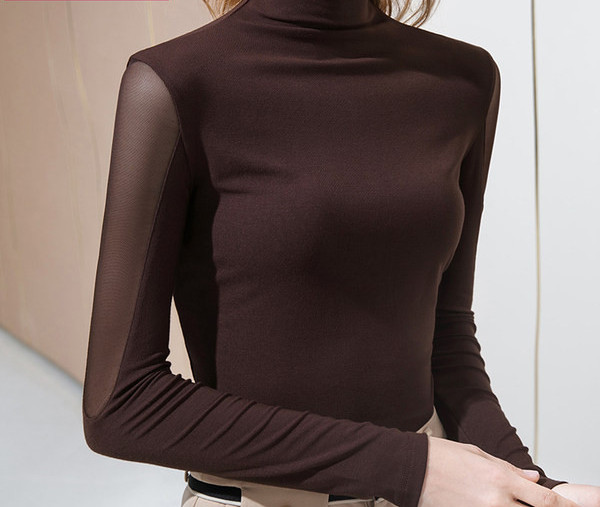 Moodne naiste polo tülli tükkidega