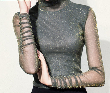 Bluză de damă cu particule strălucitoare - guler înalt