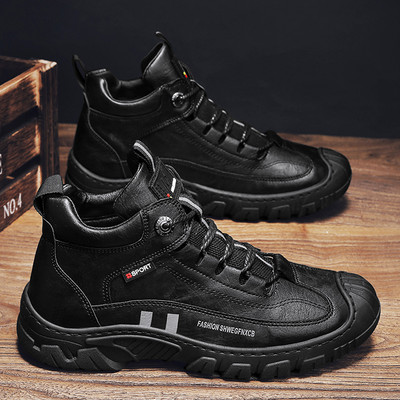 Νέο μοντέλο αθλητικά ψηλά sneakers από οικολογικό δέρμα σε μαύρο και καφέ χρώμα