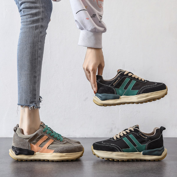 Tenisi dama din piele intoarsa eco cu talpa plata, model uni