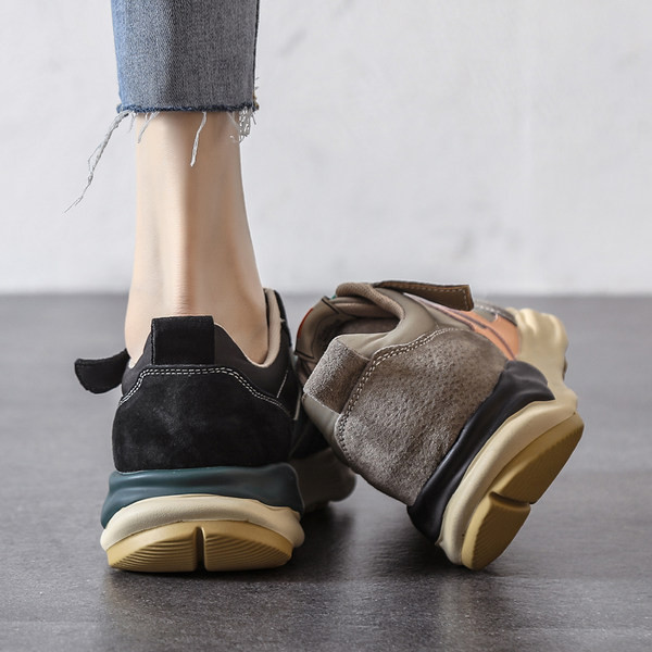 Tenisi dama din piele intoarsa eco cu talpa plata, model uni