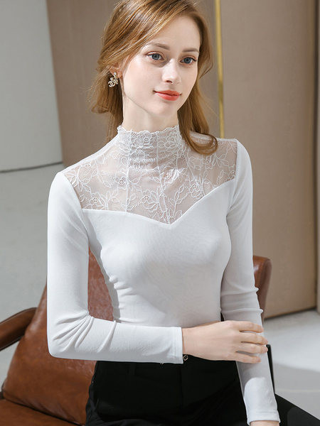 Ženska bluza s visokom kragnom i čipkom